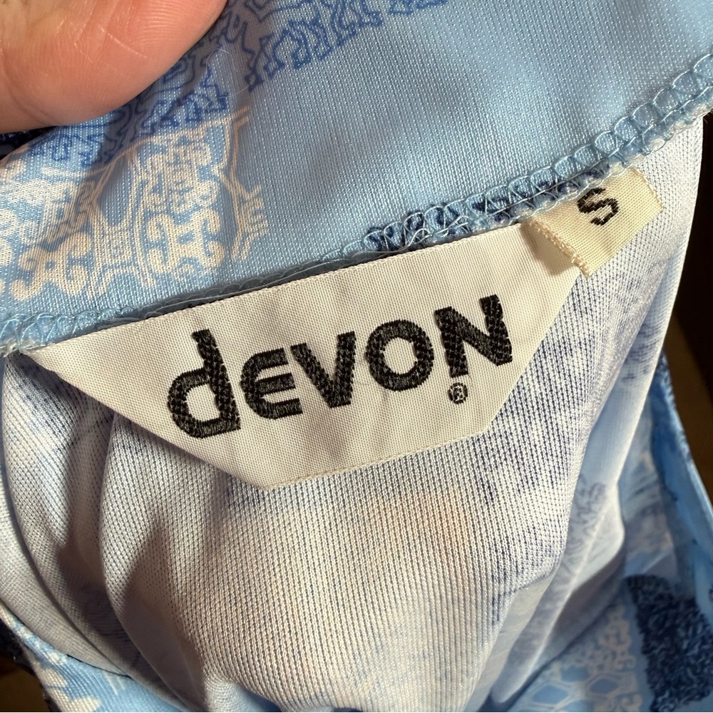 Vintage 1970’ Devon Blue Patchwork Hieroglyphic E… - image 8